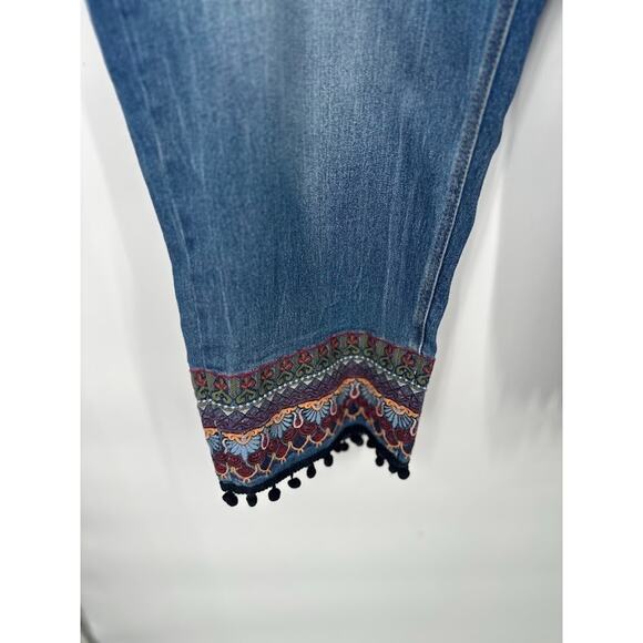 The Pyramid Collection Crop Denim Jeans Size 2X Embroidered Pom Poms Boho Hippie - Picture 3 of 9